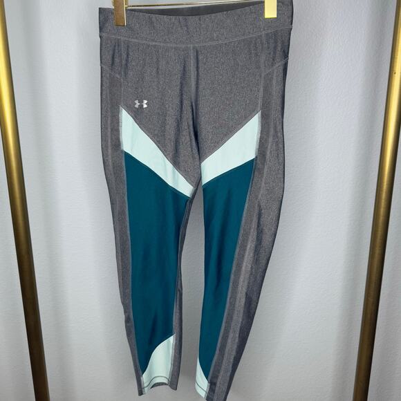 UNDER ARMOUR WOMEN'S HEATGEAR COLOR BLOCK ANKLE CROP GRAY - Picture 1 of 3